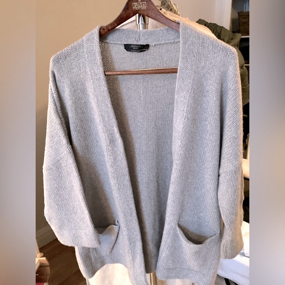 MaxMara 95% cashmere 5% wool cardigan heather grey, size M